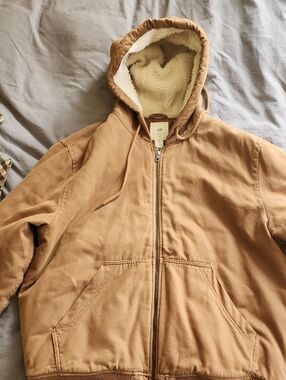 H&M Men's Caramel Tan Sherpa-Lined Hooded Jacket